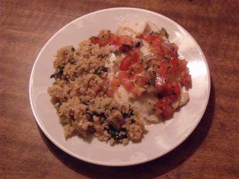 Tilapia with Fresh Cilantro Lime Tomato Salsa (with Brown Rice with Spinach and Parm) - Cindy's ...