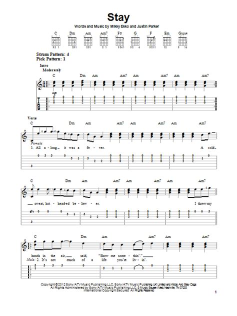 Stay Easy Guitar Tab Rihanna (Easy Guitar Tab – 150474)