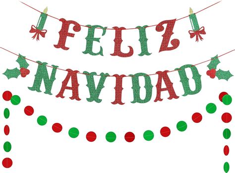 Buy Red & Green Glitter Feliz Navidad Banner and Circle Dots Garland ...