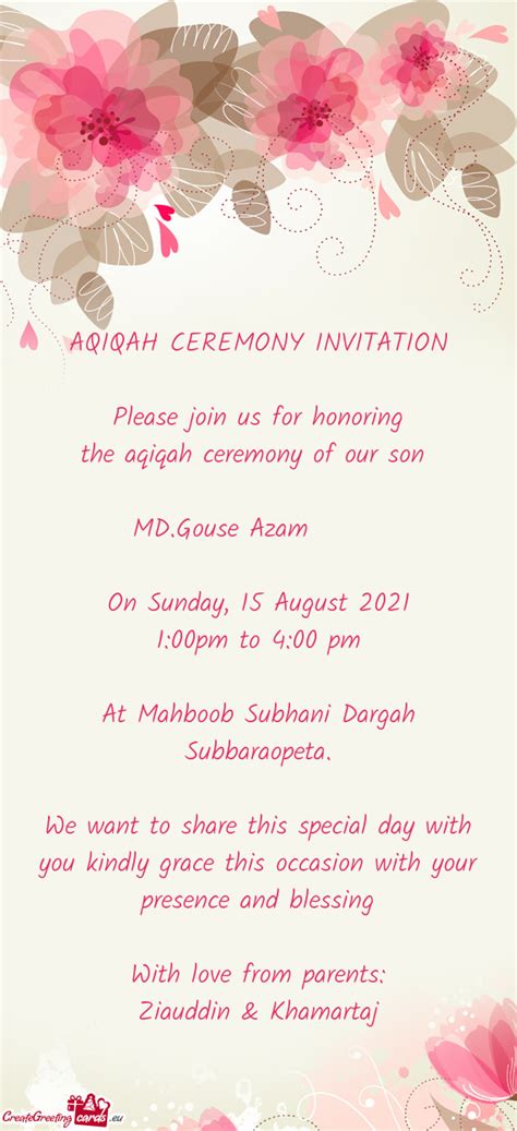 AQIQAH CEREMONY INVITATION Please join us for honoring - Free cards