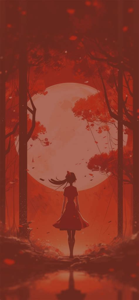 Girl & Moon Red Anime Wallpapers - Girl & Moon Wallpaper iPhone