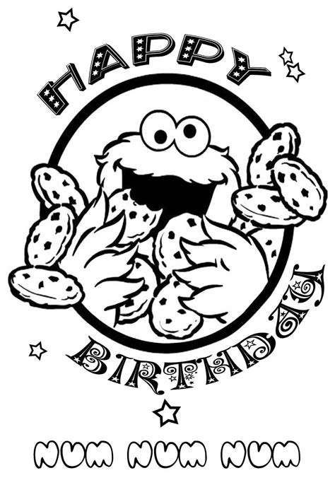 3 Delicious Cookie Monster Birthday Coloring Pages & Cards (free ...