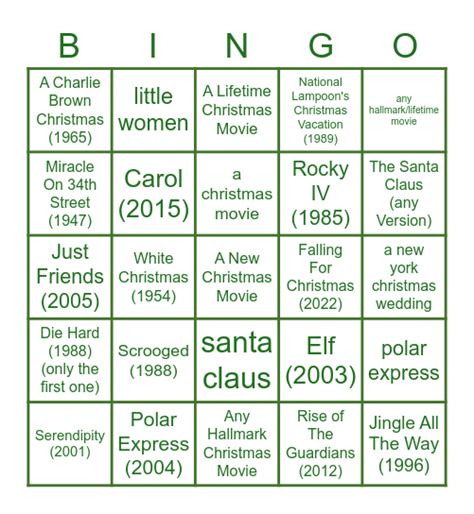 Christmas Movie Bingo Card