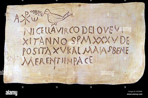 5542. Funerary inscription from Roman catacombs bearing the early Stock ...