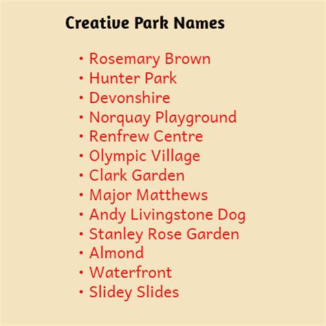 Creative Park Names – NamesBee