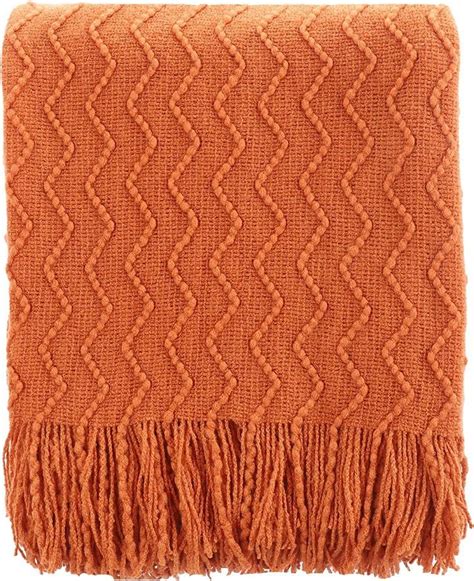 BATTILO HOME Burnt Orange Throw Blanket for Couch, Decorative Knitted ...