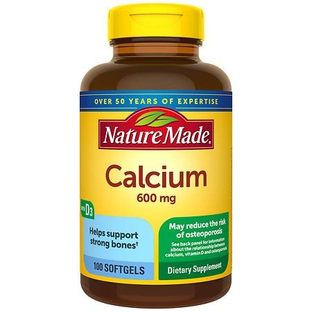 Nature Made Calcium 600 mg with Vitamin D Dietary Supplement Liquid Softgels | Walgreens