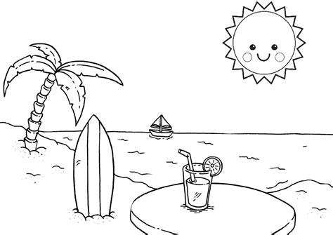 Beautiful Sun Relaxing Summer Beach Coloring Pages - Print Color Craft