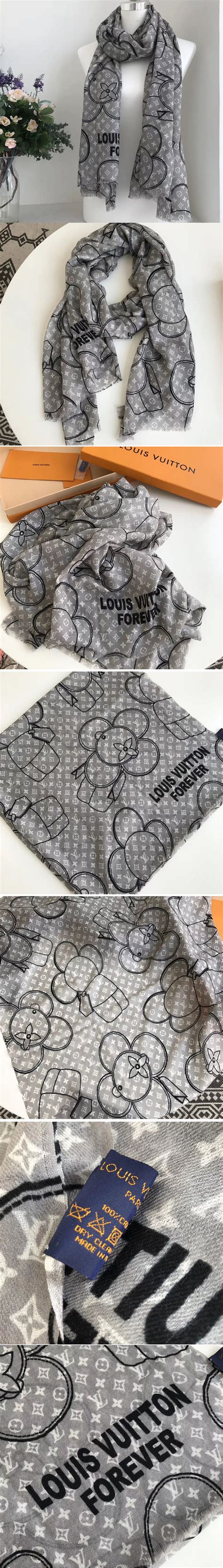 Louis Vuitton LV Gray Vivienne Scarf 100% Cashmere [slv001-a4003 ...