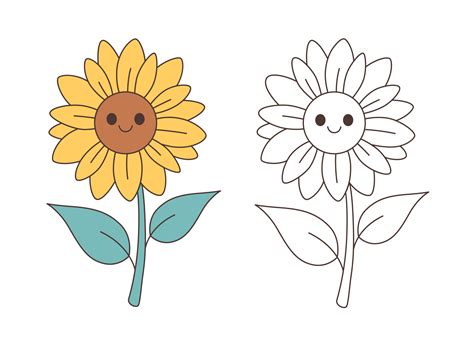 Cute Sunflower outline. Minimalist contour drawing. Coloring Page ...