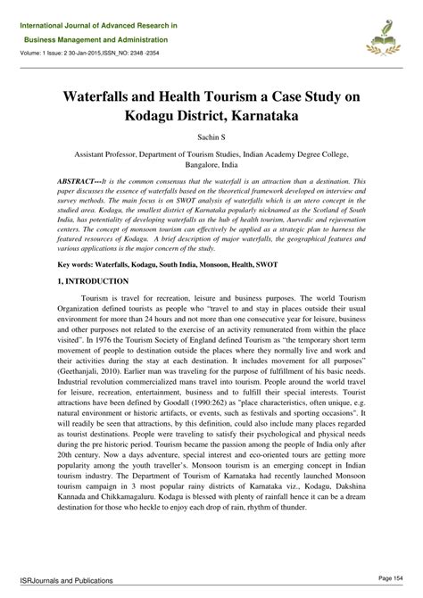 (PDF) Waterfalls and Health Tourism a Case Study on Kodagu District, Karnataka