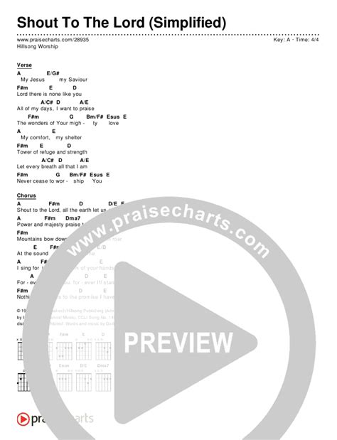 Shout To The Lord (Simplified) Chords PDF (Hillsong Worship) - PraiseCharts