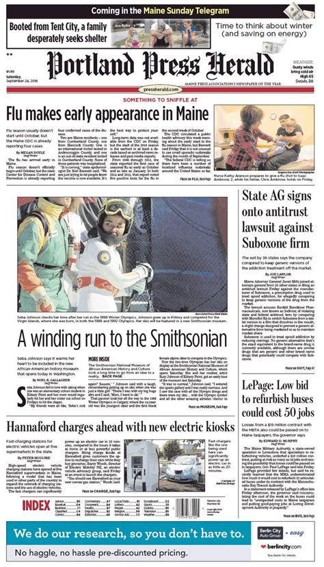 Today's Portland Press Herald front page, Saturday, September 24, 2016 | Portland Press Heral ...