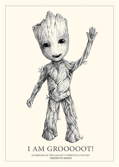 A5 Baby Groot Print. Guardians of the Galaxy 2 Tribute. Marvel Fan Art. - Etsy