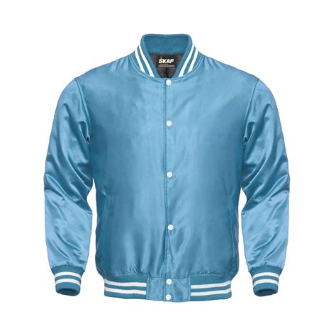 Light Weight Satin Bomber Varsity Jacket - Sky Blue - SKAF IMPEX