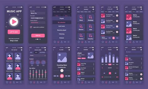 Set of UI, UX, GUI screens Music app flat design template for mobile apps, responsive website ...