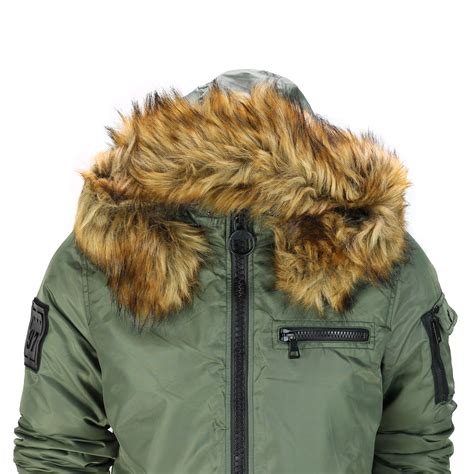 Mens Warm Winter Jacket Smart Fashion Parka Detachable Fur Lined Trim ...