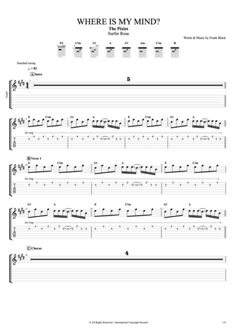 Where Is My Mind Tab by The Pixies (Guitar Pro) - Full Score | mySongBook