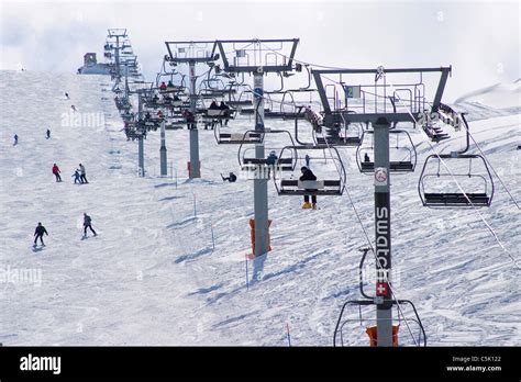 Row of chairlifts in Mzaar ski resort, Faraya, Lebanon Stock Photo - Alamy