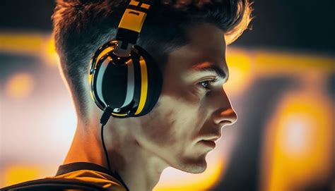 Premium Photo | Gamer with gaming headset playing video game in gaming ...