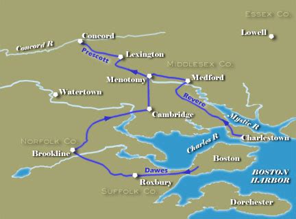 Paul Revere Midnight Ride Map