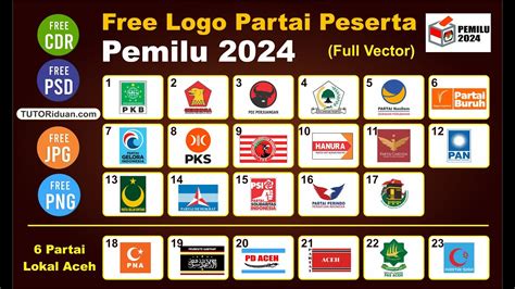 Free 23 Logo Partai Peserta Pemilu 2024 Full Vector (CDR PSD PNG JPG) - YouTube