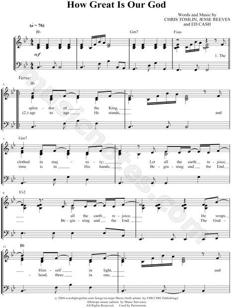 Chris Tomlin "How Great Is Our God" Sheet Music in Bb Major (transposable) - Download & Print ...