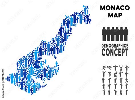 Vector population Monaco map. Demography concept of Monaco map designed of men with variable ...