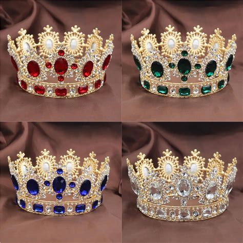 8 Colors European Baroque Bridal Round Crystal Tiaras and Crowns Women Beauty Contest Wedding ...