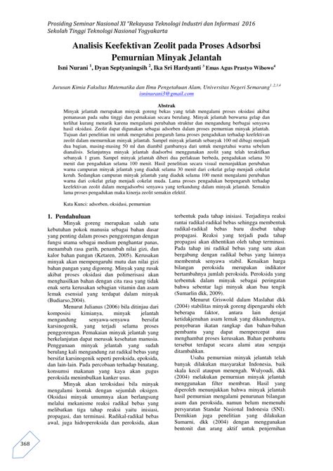 (PDF) Analisis Keefektivan Zeolit pada Proses Adsorbsi Pemurnian Minyak Jelantah