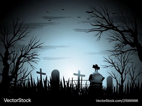 Creepy cemetery halloween background with tree Vector Image