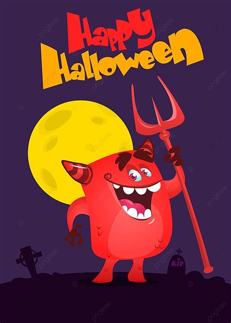 Cartoon Illustration With Devil Holding Pitchfork Poster Template ...