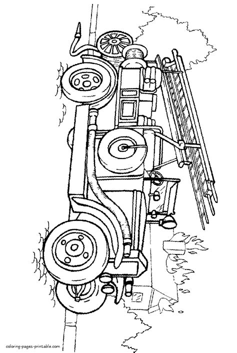 Vintage fire truck coloring page || COLORING-PAGES-PRINTABLE.COM