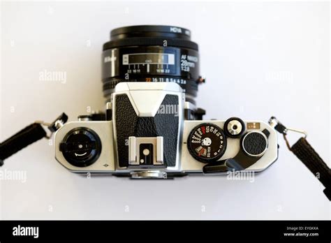 looking down on the controls of a Nikon FM2 manual traditional SLR Stock Photo, Royalty Free ...