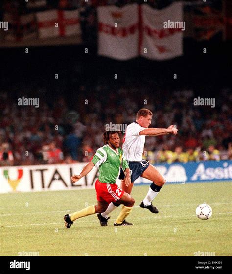 World Cup 1990 Quarter Final England 3 Cameroon 2 after extra time Paul Gascoigne takes ball ...