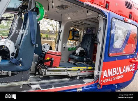 Interior View of a Devon Air Ambulance Helicopter with Helmets and Equipment Used By Emergency ...