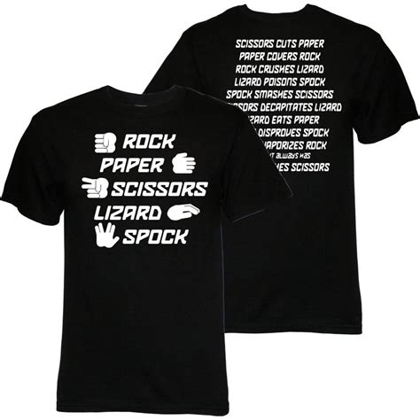 ROCK PAPER SCISSORS LIZARD SPOCK DOUBLE SIDED W/ RULES MENS T SHIRT SM. THRU 3XL | eBay