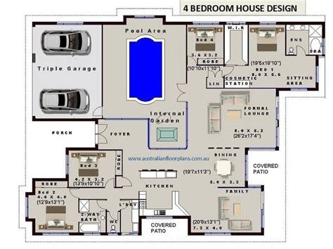 Internal Pool 4 Bedroom House Plans Full Concept Plans for Sale - Etsy