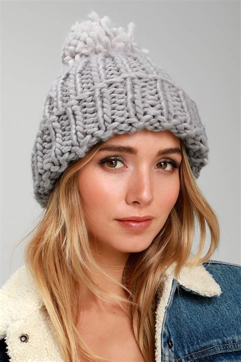 Cuddly Grey Beanie - Knit Beanie - Pom Pom Beanie - Hat - Lulus