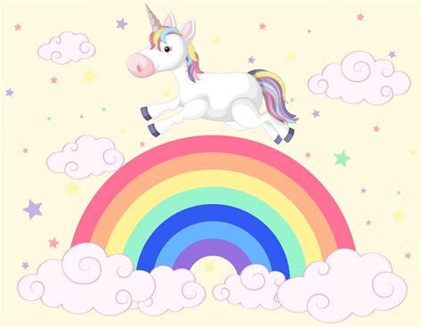 Premium Vector | Unicorn running on the rainbow