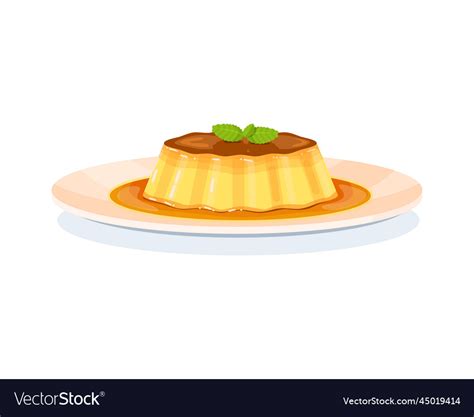 Dessert flan or pudding with caramel Royalty Free Vector