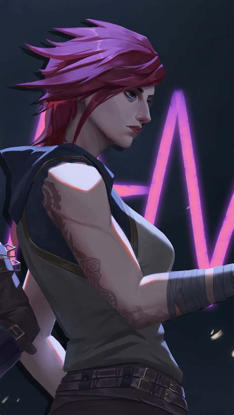 Download Violet Arcane Fanart Drawing Neon Lights Wallpaper | Wallpapers.com