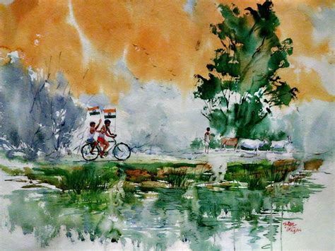 Independence day - Scenery Water Painting | World Art Community