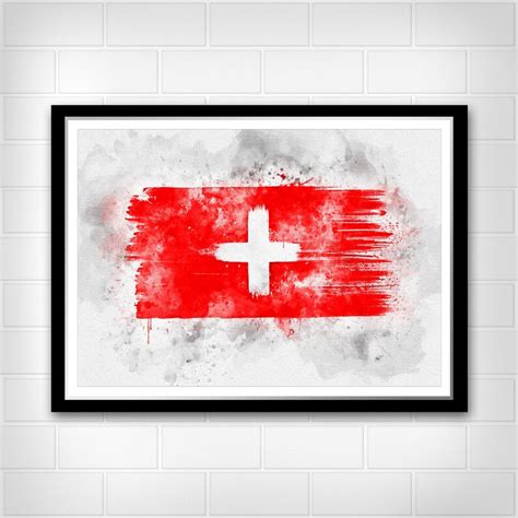 Swiss Flag Art Office and Home Decor Watercolor - Etsy