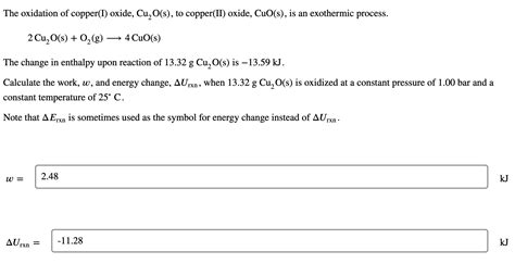 Solved The oxidation of copper(I) oxide, Cu, O(s), to | Chegg.com