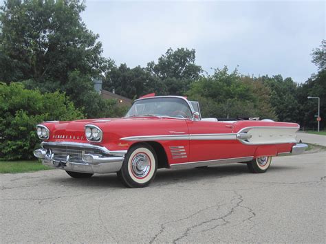 1958 Pontiac Bonneville Ragoon Red and Patina Ivory Convertible 370cu/310hp | Frank's Classic Cars