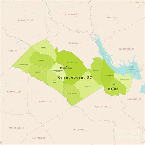 SC Orangeburg County Vector Map Green Digital Art by Frank Ramspott - Fine Art America