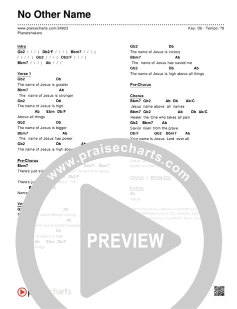 No Other Name Chords PDF (Planetshakers) - PraiseCharts