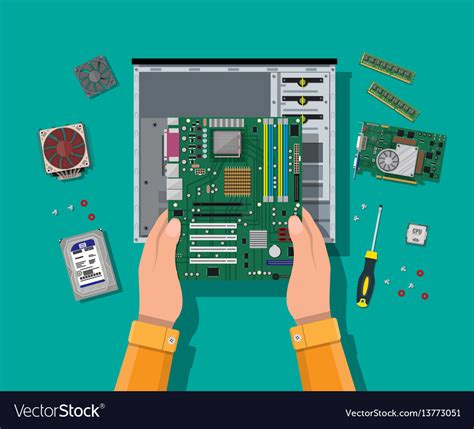 Assembling pc personal computer hardware Vector Image