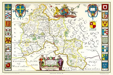 Old County Map of Oxfordshire 1648 by Johan Blaeu Framed Photos